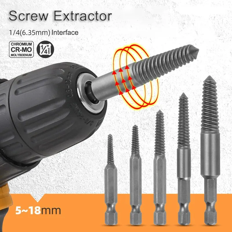 5Pcs Screw Extractor Hex Screw Extractors Set 5~18mm Easily Remove Stripped Or Damaged Screws Demolition Tools