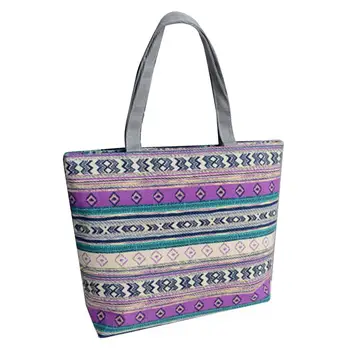 

Elephant Striped Canvas Shopping Bag Women Large Capacity Tote Shoulder Handbag