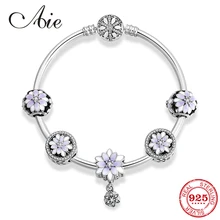 925 стерлингового серебра фиолетовый цветущего лотоса Шарм готового продукта браслет для женщин подарок на день матери модные ювелирные изделия