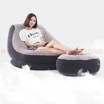

Flocking inflatable lazy sofa bed single sofa nap lounge modern simple bedroom chair with pedal,footstool bean bag chair 1pcs
