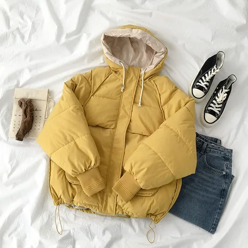INS/хлопковая куртка с капюшоном; женская куртка; сезон осень-зима; Новинка; свободная куртка с хлопковой подкладкой для студентов; зимнее Стеганое пальто; парка - Цвет: Цвет: желтый