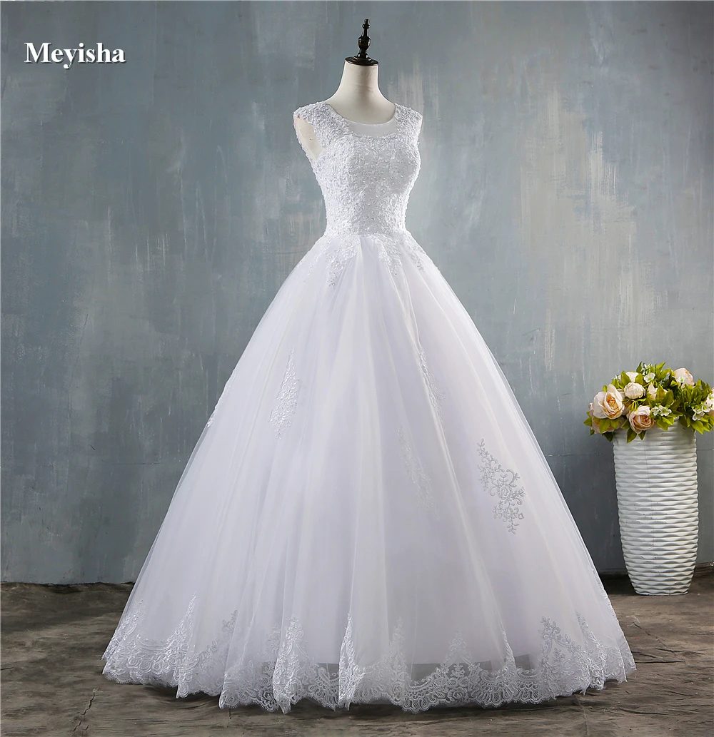 ZJ9128 стиль Мода белый цвет слоновой кости o-образный Вырез свадебные платья для невест размера плюс Макси Формальные с кружевным краем внизу