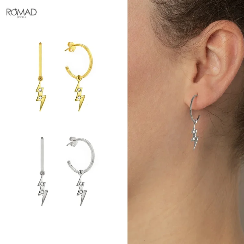 

ROMAD Fashion Lightning Dangle Earings Punk Simple Ladies Drop 925 Sterling Silver Earrings For Women Jewelry Gift pendientes
