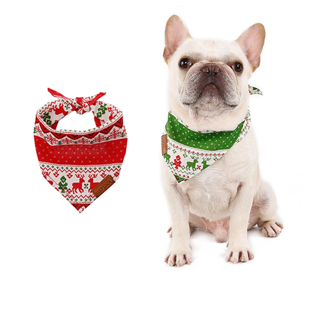 2Pcs Dog Cat Collar Pet Bandana Deer Pattern Triangle Scarf Christmas Costume for Size L | Дом и сад