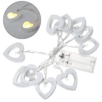 

A Bunch Of 10-LED Wooden Heart Shape Light String Fairy Lights Hanging Decoration For Party Home Wedding Q0KF