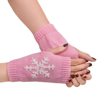 

Christmas New Knit Gloves Women Girls Half Finger Snowflake Pattern Glove 63HC
