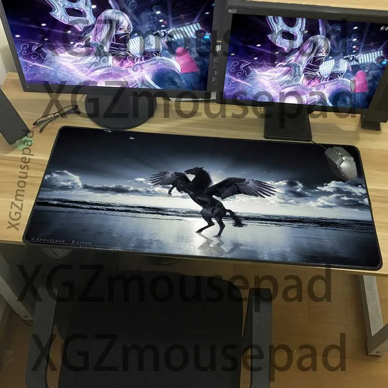  XGZ Seaside Scenery Custom Large Mouse Pad Black Lock Edge Animal Horse Computer Desk Mat Speed Non