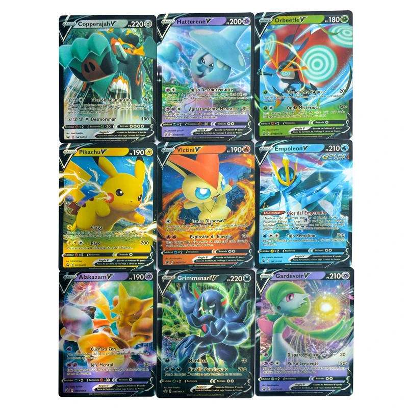 55~100Pcs Pokémon Spanish Ianguage Flash Game Battle Collection Card Children Battle Interactive Trade Toys Gift