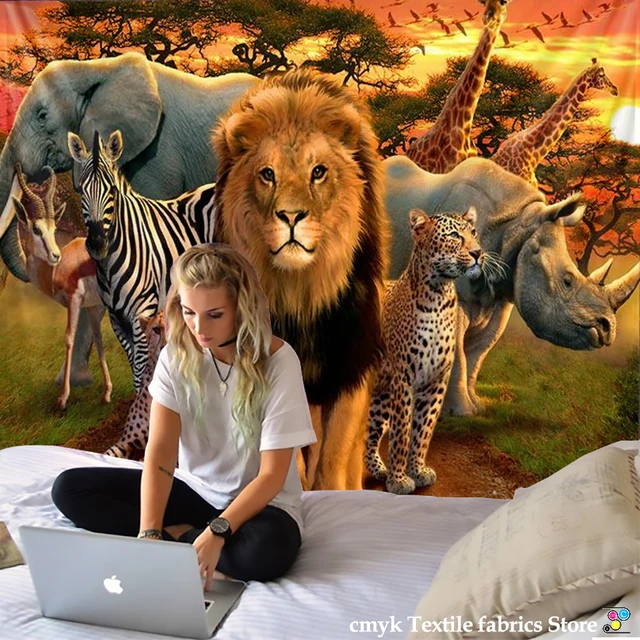 polyester African Lion Tapestry Wall Hanging