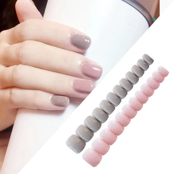 

24 PCS Fake Nails Cute Sweet Light Gray Powder Jumping Square Head Solid Color Fake Nails Finished Nail Art False Nails