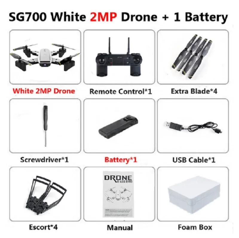 ZLL SG700 RC Дрон FPV Wifi 0.3MP/2MP HD камера селфи Квадрокоптер FPV профессиональные беспилотники долгий срок службы батареи игрушки для детей - Цвет: White-Wide-Angle-2MP