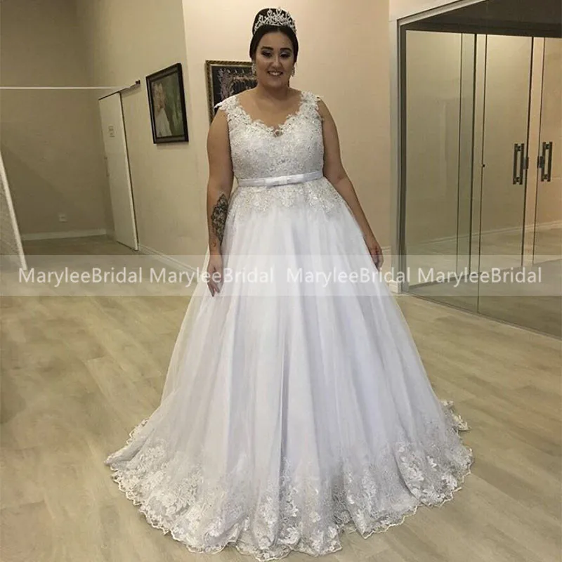 

Plus Size Wedding Dress Maternity White A-line Beaded Appliques Wedding Gowns vestido de novia Turkey Bridal Dress Customize