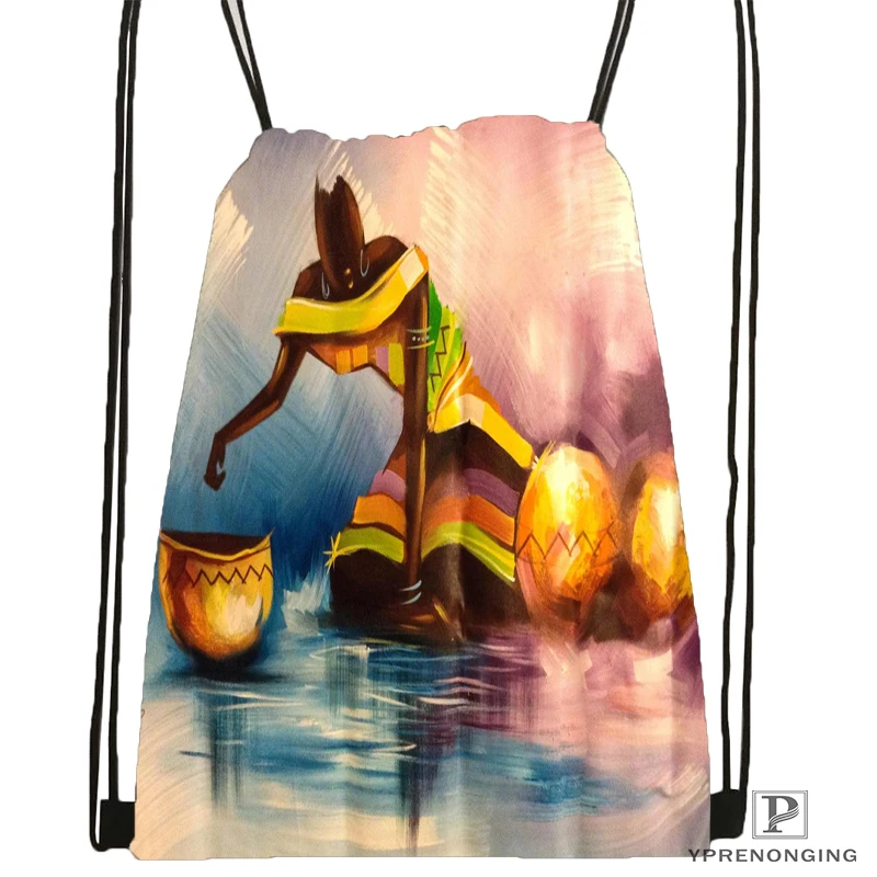 Пользовательские абстрактные африканские танцоры походная сумка на шнурке милый рюкзак для детей(черная спина) 31x40 см#180531-03-20