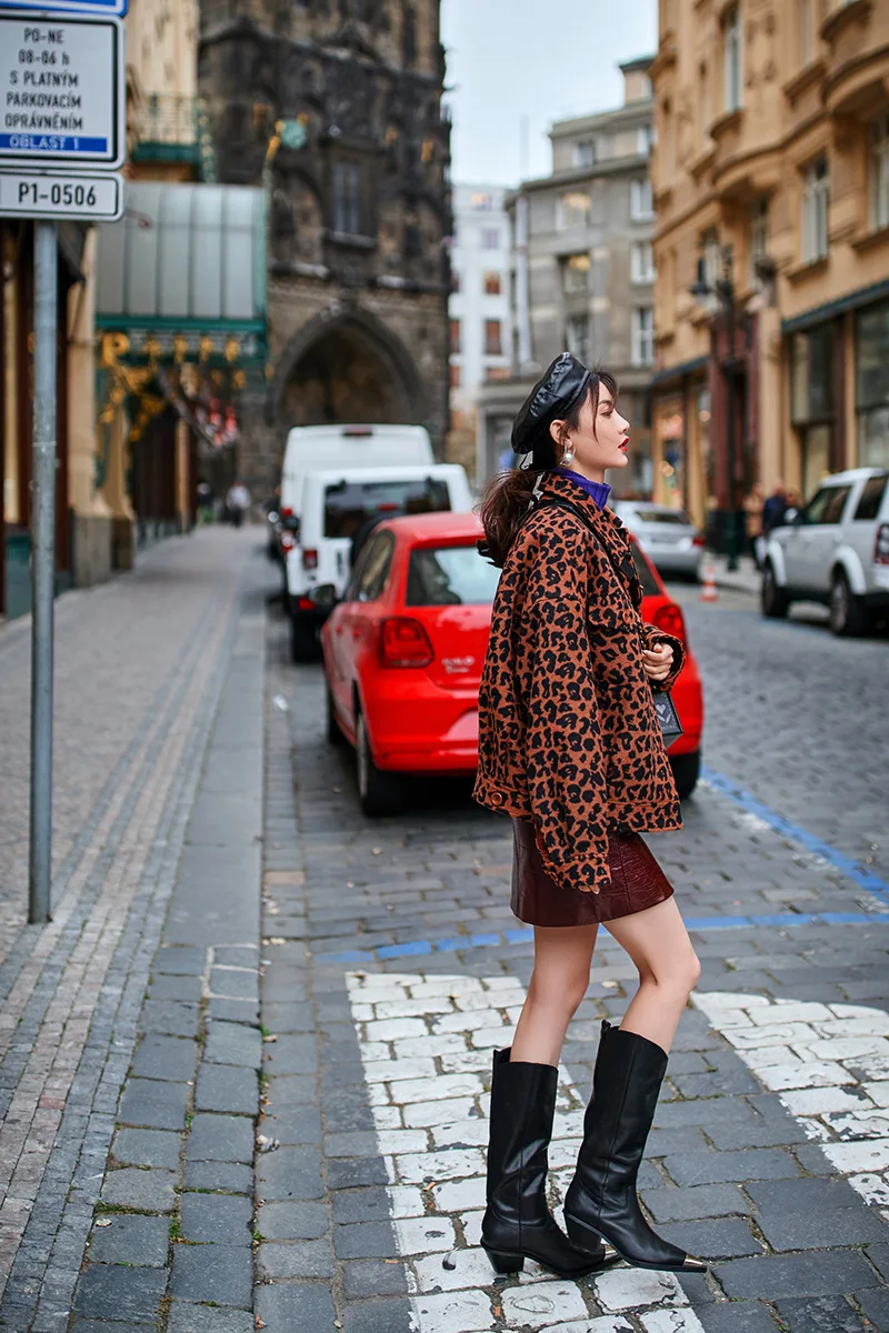 V809 Южная Корея Dongdaemun модный бренд уличный Европа и Америка женское платье с леопардовым узором Обрезанное