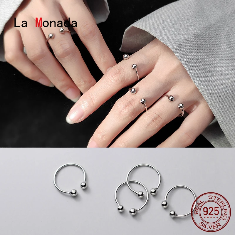 Anillo de cuentas La Monada para mujer, anillos minimalistas de Plata de Ley 925 para mujer, joyería fina de plata 925, anillos abiertos ajustables para mujer