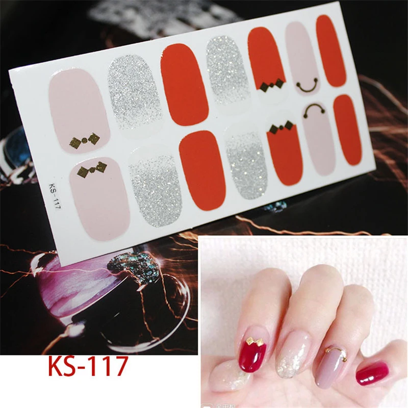 KS-117 14 насадок/листов, корейский стиль, красивые наклейки для ногтей, полное покрытие, накладки для ногтей, украшения, сделай сам, наклейки для ногтей - Цвет: KS-117