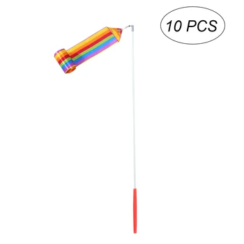 

10pcs Rhythmic Art Gymnastics Ribbon with Stick Children Dancing Streamers Riband Twirling Rod (Multi Color)
