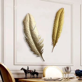 

Creative Wrought Iron wall Hanging Gold Feather Wall Decoration Gold Foil Craft Home Livingroom 3D Wall Sticker Mural Ornaments