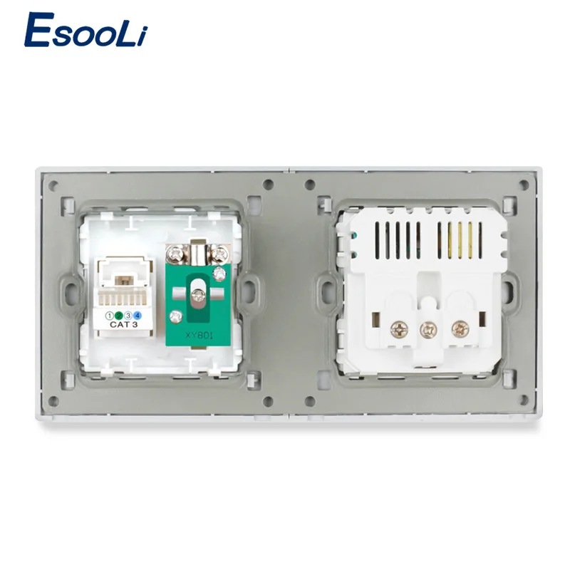 Esooli алюминиевая металлическая панель ЕС стандартная розетка с USB+ 1 банда женский ТВ разъем с CAT5E RJ45 Интернет компьютерный разъем для передачи данных