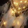 Dream Catcher With LED String Hollow Hoop Heart Shape Pendant Feathers Handmade Night Light Wall Hanging Home Decor Gift 6