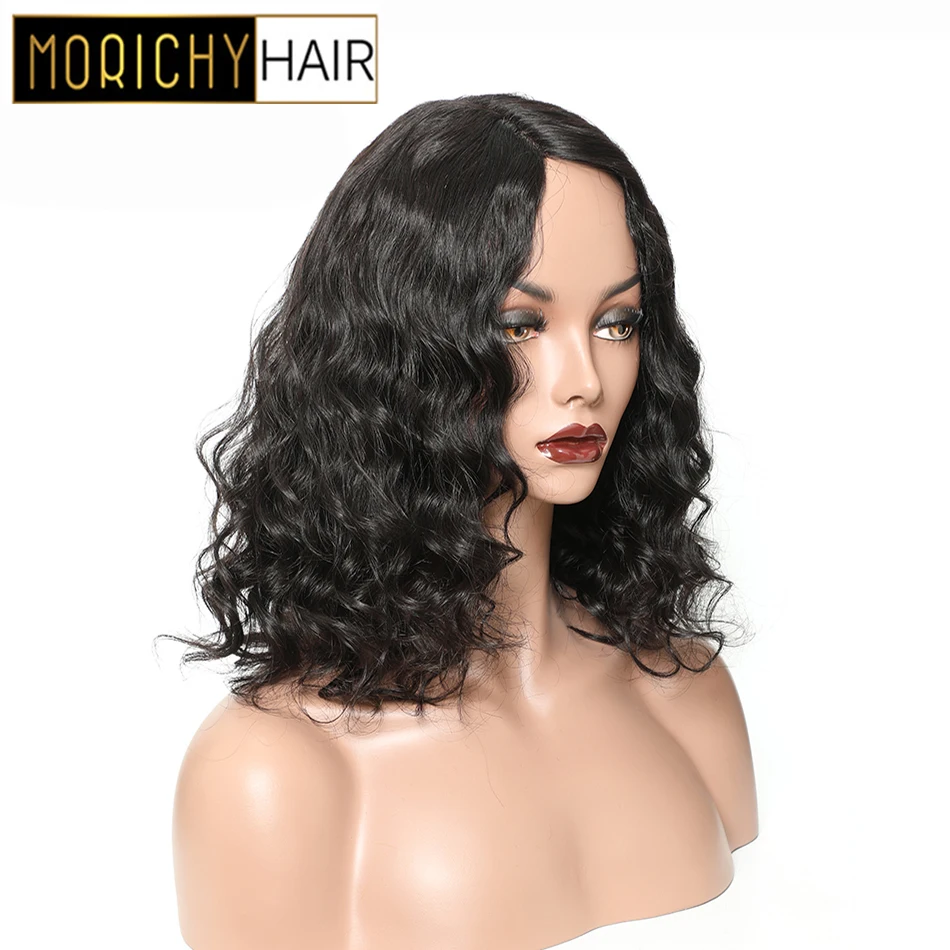 Morichy Body Wave Short Bob Wigs Brazilian Non-Remy 100% Real Human Hair Part Lace Natural Black Gluless For Woman | Шиньоны и парики
