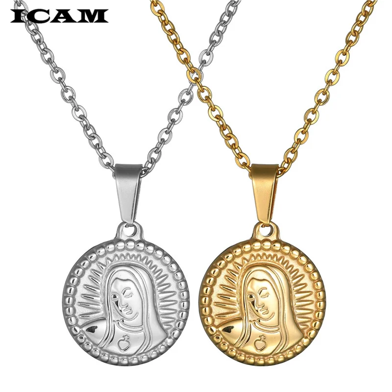 ICAM религиозное ожерелье из нержавеющей стали Guadalupe с монетами и подвеской для