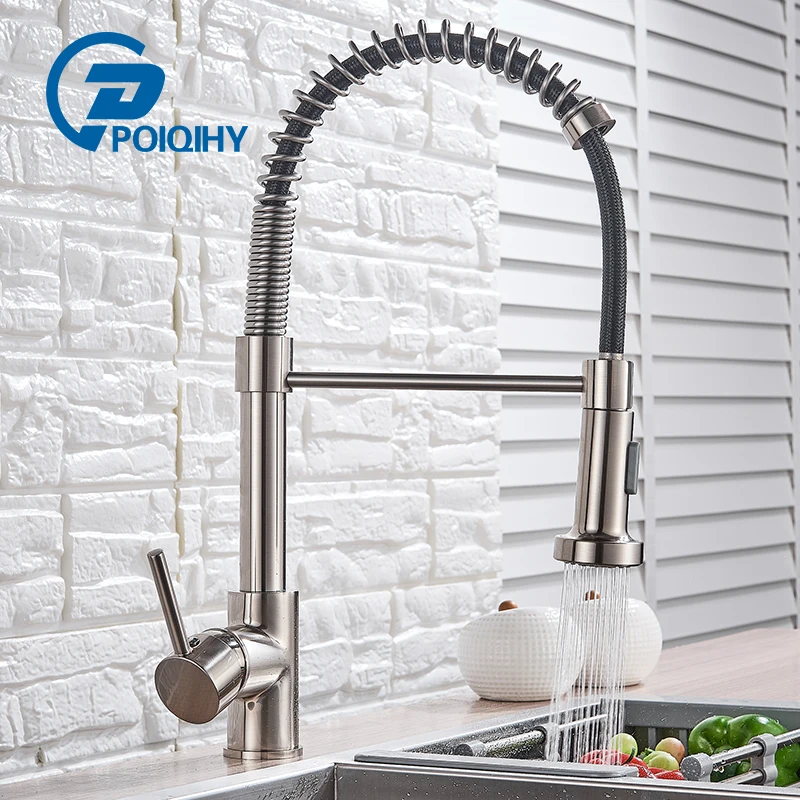 Pull down Kitchen Faucet Golden Deck Mounted Faucet 360 Rotation Dual Modes Brass Spout Single Handle Hot Cold Mixer Tap