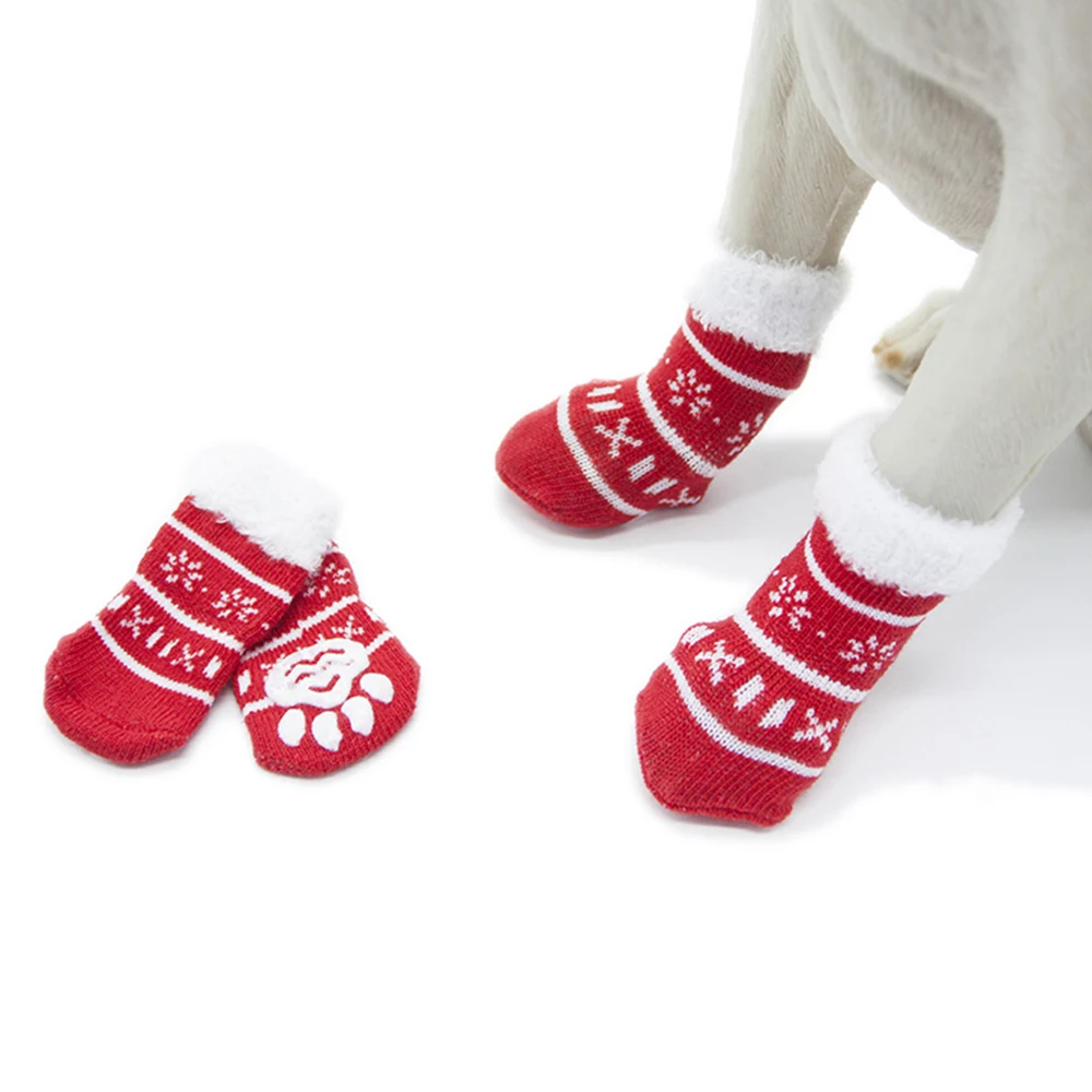 Носки на Хэллоуин для домашних животных, собак, рождественские носки для собак, Нескользящие теплые носки для ног, Защитные носки для щенков, 4 шт. S-XL