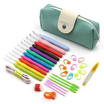 

31 Pieces / Set Of Colorful TPR Soft Handle Aluminum Crochet Needle Knitting Needle Set