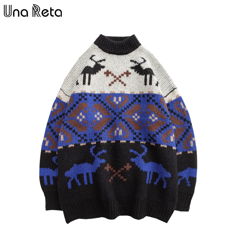 Una Reta Lover, Рождественский мужской свитер, осенний зимний винтажный пуловер с принтом, мужской свитер, Свободный Мужской свитер - Цвет: Черный