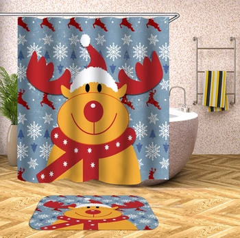 

Shower Curtains Santa Claus Deer Printing Bath/Toilet Curtains Christmas Tree Fabric Waterproof Bathroom Rideau De Douche