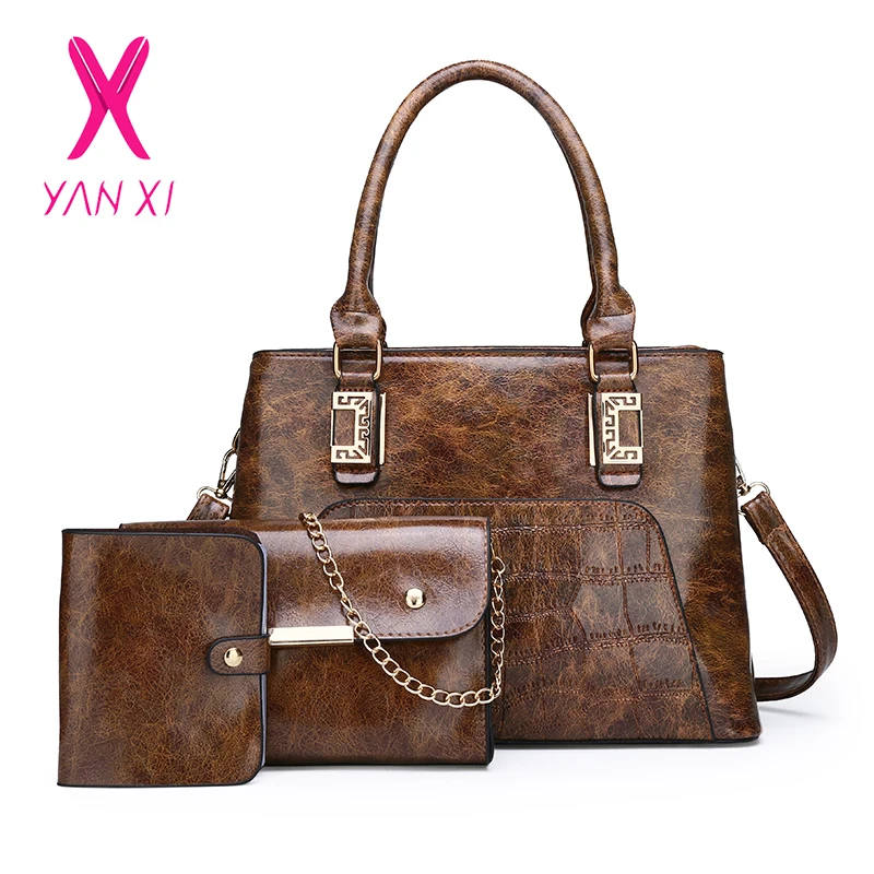 

2019 New Women PU Leather Handbag Luxury Tote Bags Ladies Shoulder Bag Handbag Female Messenger Bag Purse Sac A Main 3Pcs/Set