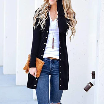 

Women's Coat Spring Autumn Long Casual Long Sleeve Jacket Buttoned Outside Wearing Female Cardigans