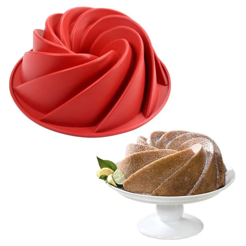 Silicone Cake Mould 3D Big Swirl Spiral Shape Cake Mold Pan Kitchen Baking Tools for Cake Bakery Baking Bakeware 24x9cm Molds