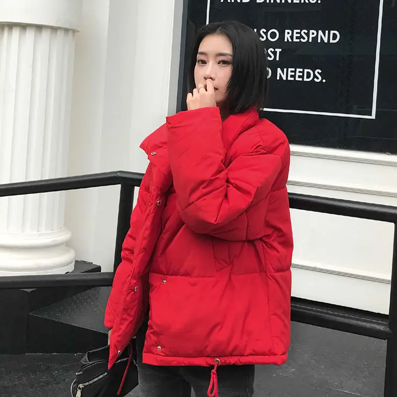 Новинка, зимняя куртка, Женское пальто, модная Корейская куртка с воротником-стойкой, свбодная теплая Повседневная куртка-парка, большие размеры
