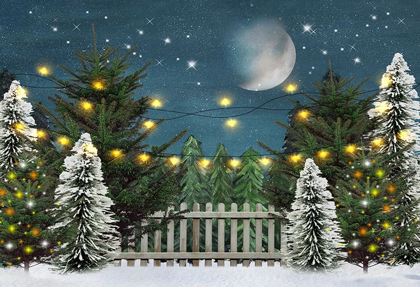 Фон для фотосъемки зимние снежинки Рождественская елка Луна мигающие огни украшения Рождественские фоны для фотостудии