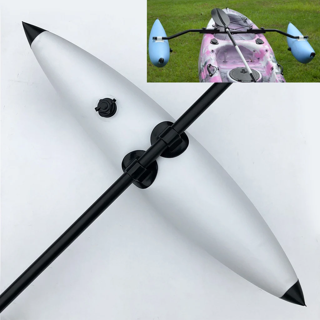 1 Pair White PVC Inflatable Outrigger Stabilizer + Elastic Paddle Leash for Kayak Fishing Standing SUP Beginners 