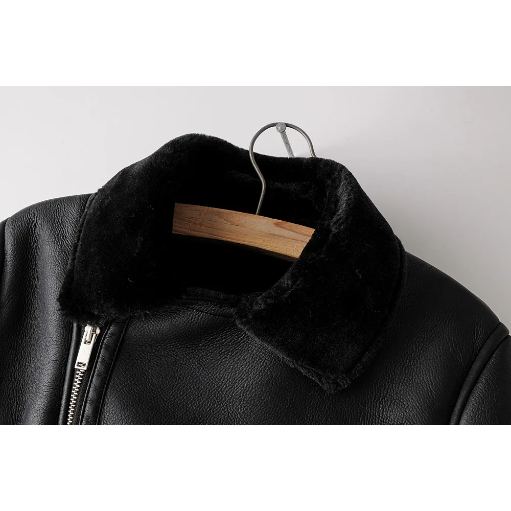 astounding Thick warm black PU leather jacket ladies winter coat zipper motorcycle jacket street clothing warm