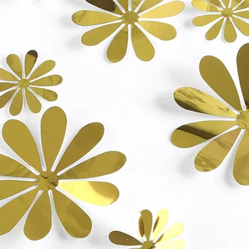 

TK1 1 Set Gold 3D Sunflower Mirror Wall Sticker Heart Round Wall Decal for DIY Kids Room Home Decoration Party Wedding Decor