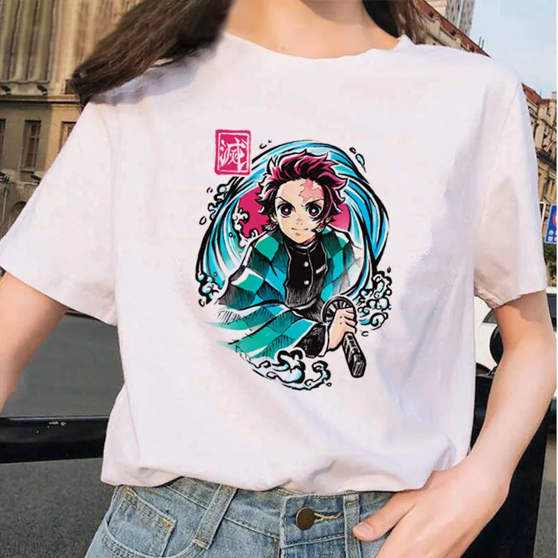 Аниме Demon Killer Harajuku женская футболка с графическим принтом Ulzzang Kimetsu No Yaiba Kawaii