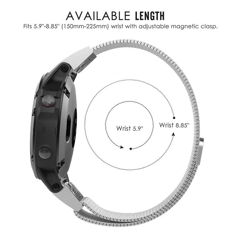 Ремешок из нержавеющей стали для наручных часов Garmin Fenix 6X 6S 6 Pro 5X 5 5S Plus 3HR D2 26 22 20