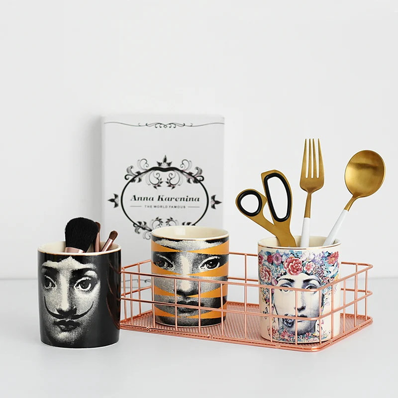 

Candle Holder Jewerlry Storage Brush Pen Jar Arrangement Cup Modern Pop Art Fornasetti Ceramic Beauty Make Up Brush Cup