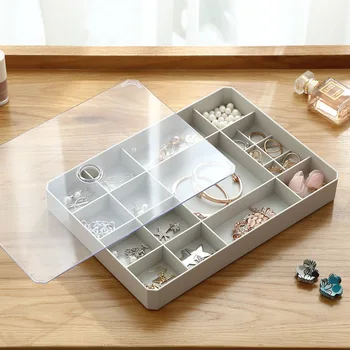 

Simple Multi-compartment Jewelry Storage Box Plastic Square Earring Ring Makeup Storage Organizer Dustproof Tool Box Case Craft