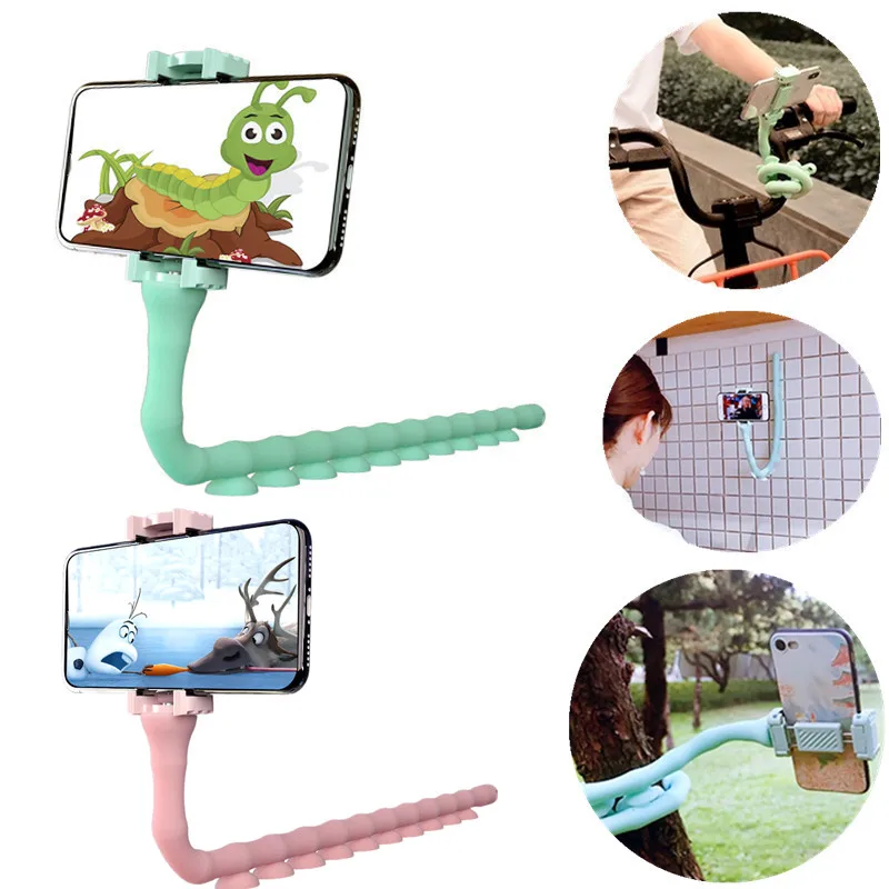 

1PC NEW Cute Caterpillar Lazy Bracket Mobile Phone Holder Worm Flexible Phone Suction Cup Stand For Home Wall Desktop Bicycle