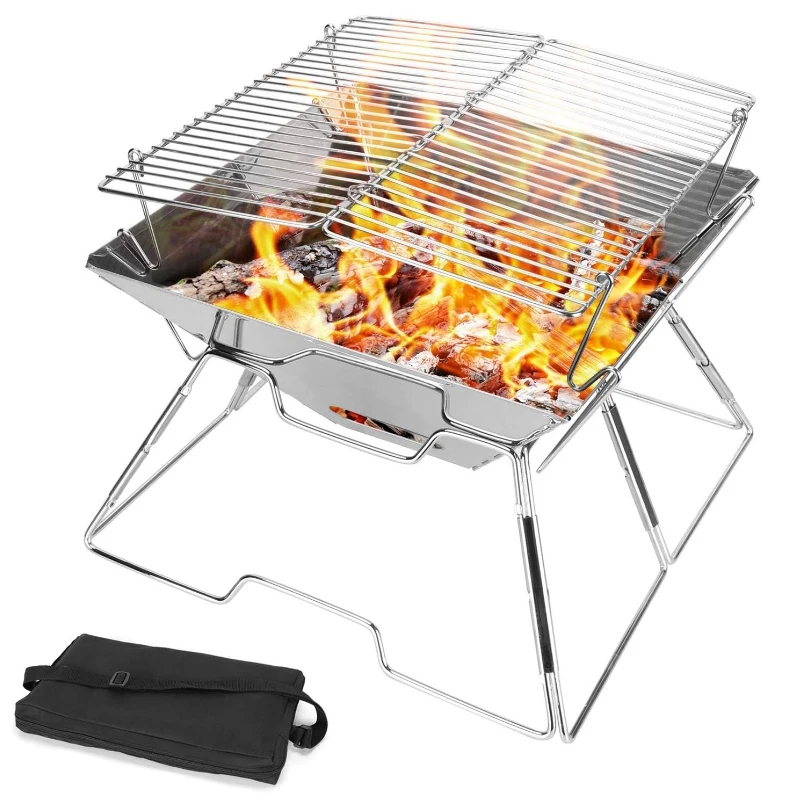 CHARCOAL BBQ BARBECUE GRILL GARDEN PILLAR COOK PARTY STAINLESS STEEL OUTDOOR NEW 