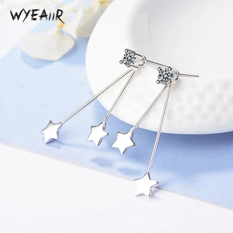 WYEAIIR Long Star Personality Fashion Temperament Cute Student Sweet Art 925 Sterling Silver Female Dangle Earrings | Украшения и