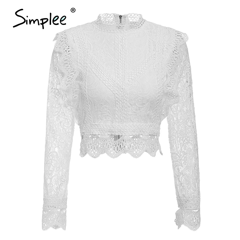 White Lace Blouse Shirt Long Sleeve Turtleneck OC0191
