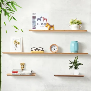 

Wall Hanger Shelf Storage Rack Solid Bamboo Living Room Home Decoration Creative Nordic Home Clapboard Rack Solid Wooden S