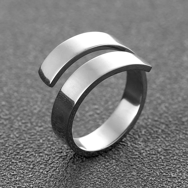 silver Простые регулируемые спиральные Открытые Кольца для женщин, Серебряное розовое золото, нержавеющая сталь, мужское кольцо, ювелирные изделия в стиле минимализма, подарок на день рождения - Цвет основного камня: silver