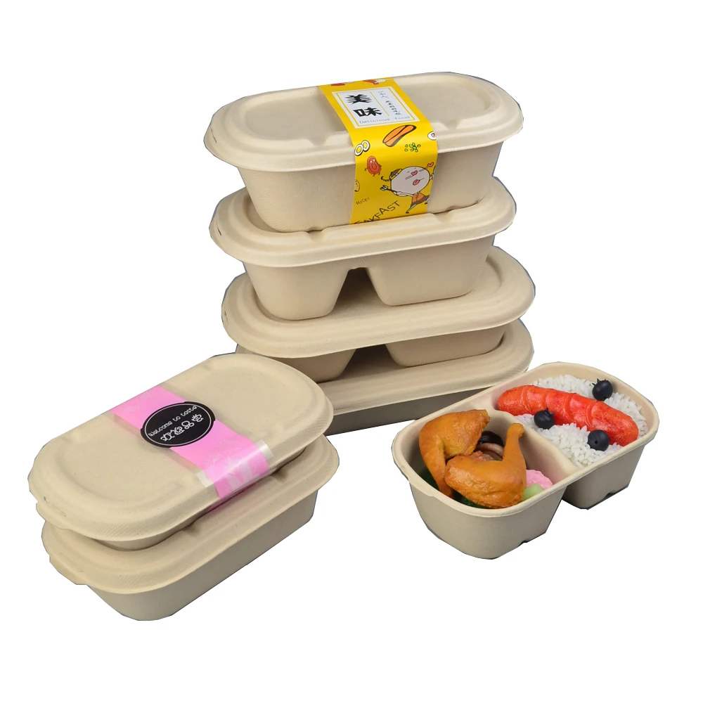 [50 шт] одноразовая Compostable биоразлагаемая коробка для завтрака с крышкой микроволновой печи Подогрев соломы целлюлозы контейнер 500 мл/700 мл